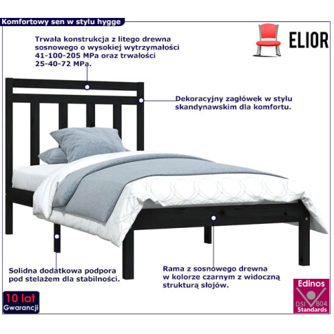 Drewniane łóżko w kolorze czarnym 90x200 Selmo 3X