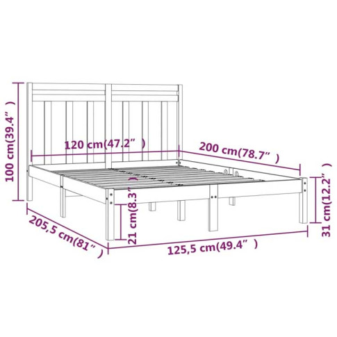 wymiary drewnianego łóżka 120x200 Selmo 4X