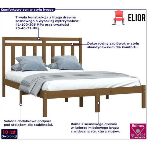 Drewniane łóżko w kolorze miodowy brąz 140x200 Selmo 5X