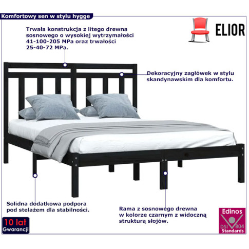 Drewniane łóżko w kolorze czarnym 160x200 Selmo 6X