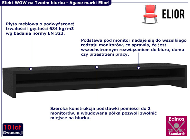 Klasyczna półka na biurko Agave kolor czarny