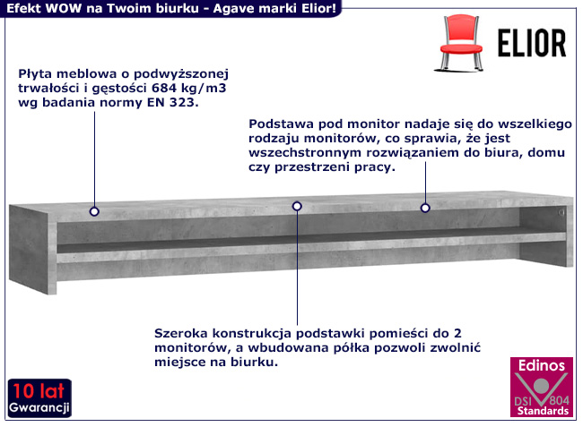 Klasyczna półka na biurko Azon beton