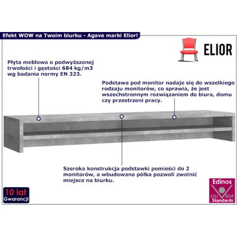 Klasyczna półka na biurko Agave kolor beton