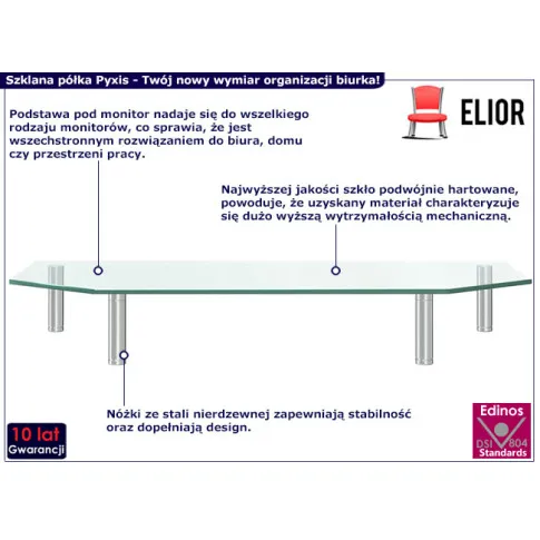 Nowoczesna szklana podstawka pod monitor Pyxis