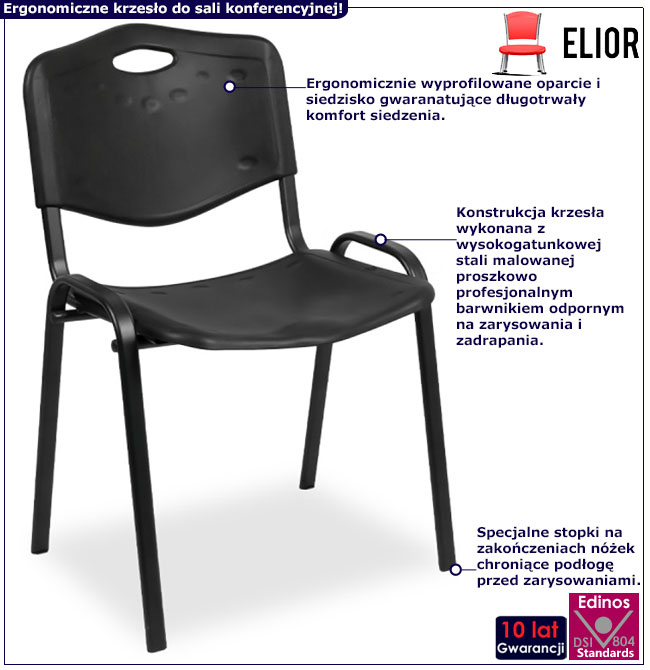 Infografika czarnego krzesła konferencyjnego typu ISO Brio