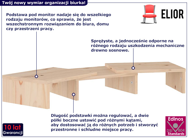 Sosnowa półka na biurko Velpul kolor naturalny