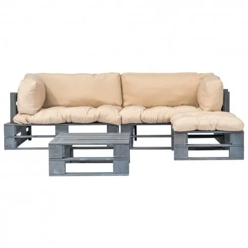 Fotografia vidaXL Meble ogrodowe z palet, 4 szt., drewno FSC, piaskowe poduszki z kategorii Stoły, krzesła, ławki