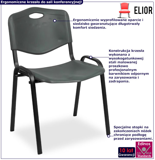 Infografika szarego krzesła konferencyjnego typu ISO Brio