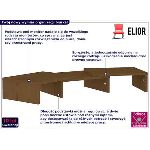 Klasyczna pólka na biurko Velpul kolor miodowy brąz