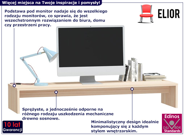 Minimalistyczna półka na biurko Rulando kolor naturalny