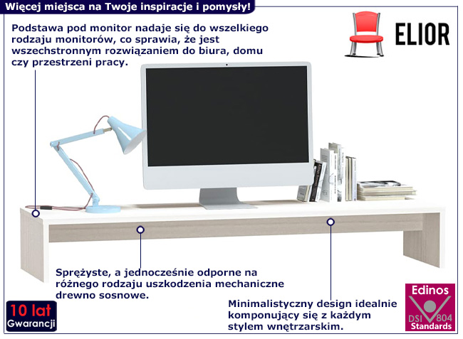 Minimalistyczna półka na biurko Arso kolor biały