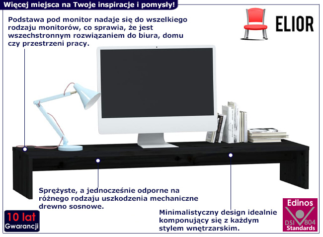 Minimalistyczna półka na biurko Arso kolor czarny