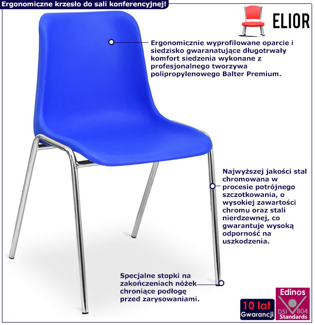 Infografika niebieskiego nowoczesnego krzesła konferencyjnego Hisco 4X