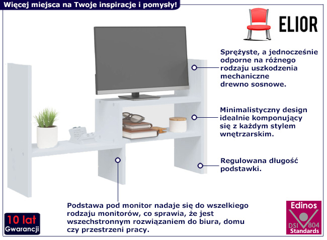 Regulowana podstawka pod monitor Dajnor kolor biały