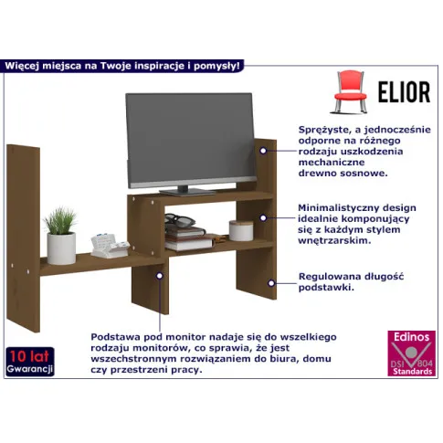 Minimalistyczna półka na biurko Dajnor kolor miodowy brąz