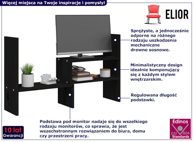 Regulowana podstawka pod monitor Dalia kolor czarny