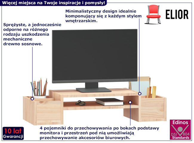 Sosnowa podstawka pod monitor Mauricis kolor naturalny