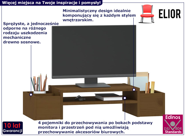 Sosnowa podstawka pod monitor Mauricis kolor miodowy brąz