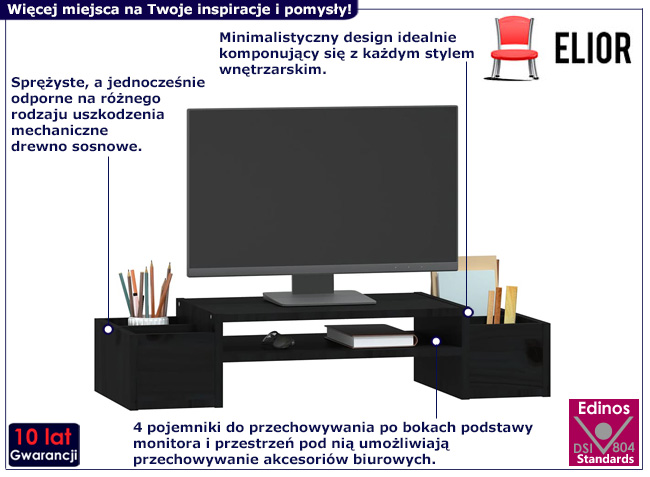 Sosnowa podstawka pod monitor Elian kolor czarny