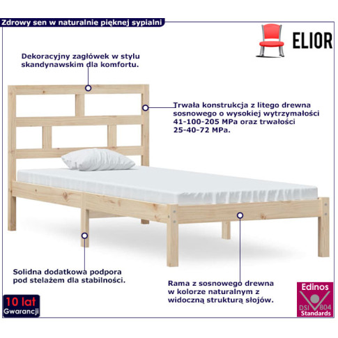 Drewniane łóżko w kolorze naturalnym 90x200 Bente 3X