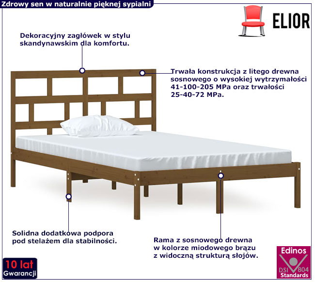 Sosnowe łózko miodowy brąz Bente 4X