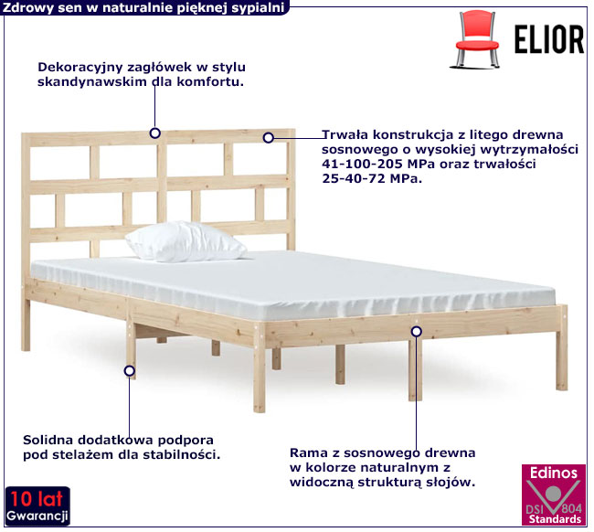 Sosnowe podwójne łóżko Adia 5X