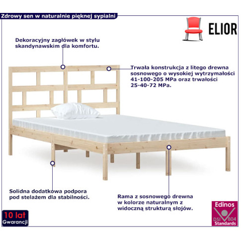 Drewniane łóżko w kolorze naturalnym 140x200 Bente 5X