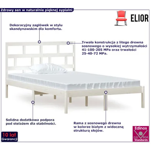 Drewniane łóżko w kolorze białym 140x200 Bente 5X