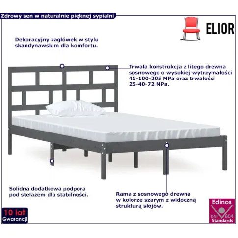 Drewniane łóżko w kolorze szarym 140x200 Bente 5X