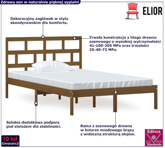 Podwójne brązowe łóżko sosnowe Adia 5X