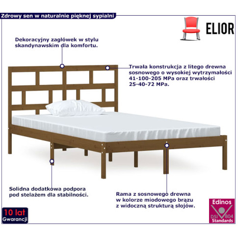 Drewniane łóżko w kolorze miodowy brąz 140x200 Bente 5X