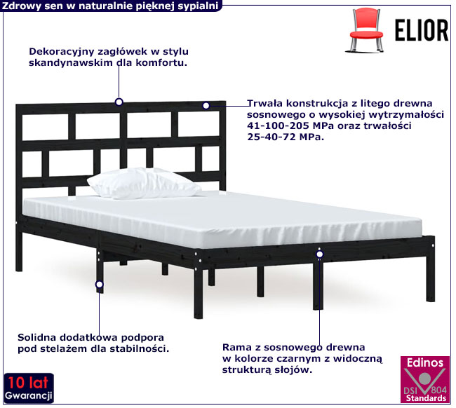 czarne sosnowe łóżko Adia 5X