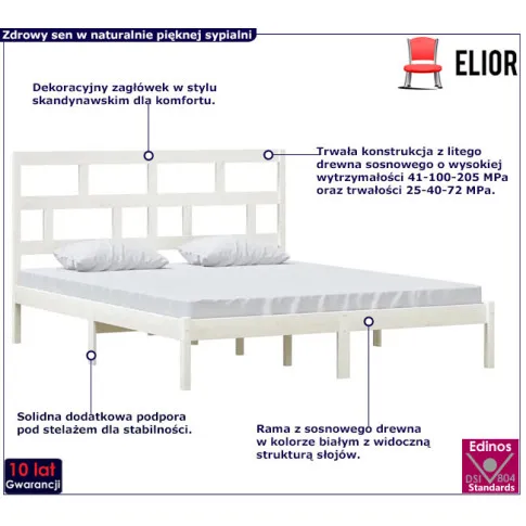 Drewniane łóżko w kolorze białym 160x200 Bente 6X