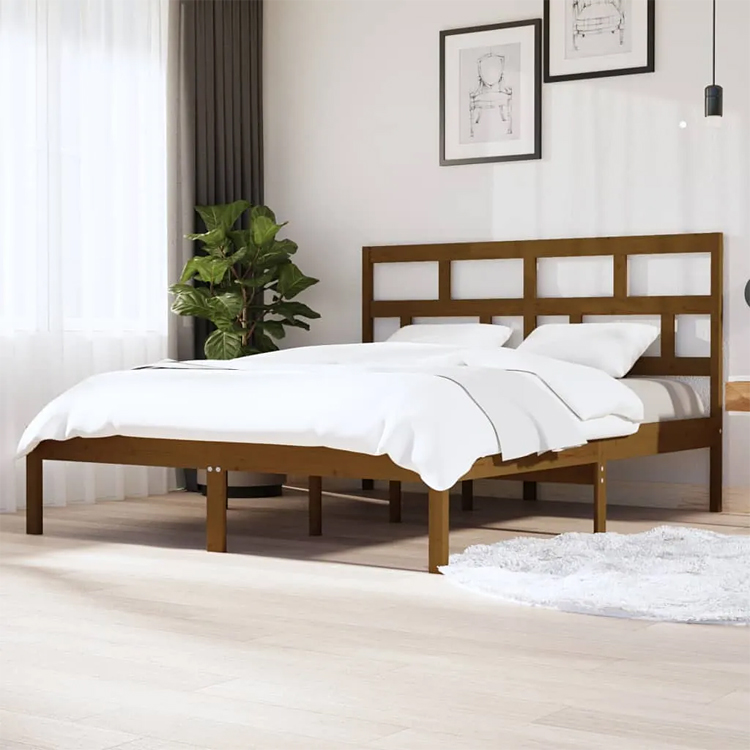 aranżacja z brązowym drewnianym łóżkiem Bente 6X