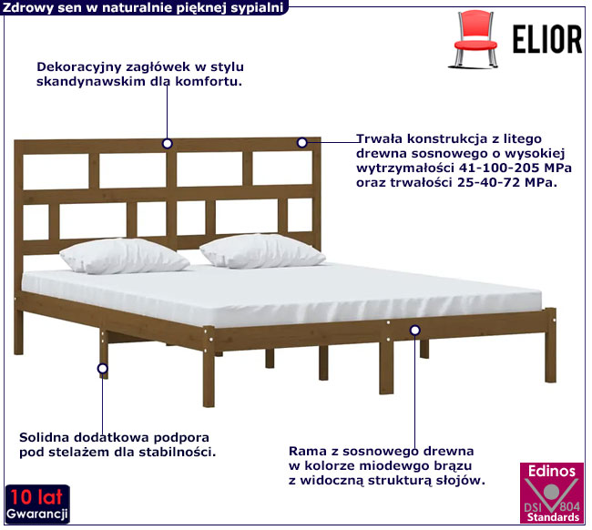 brązowe drewniane łóżko Bente 6X