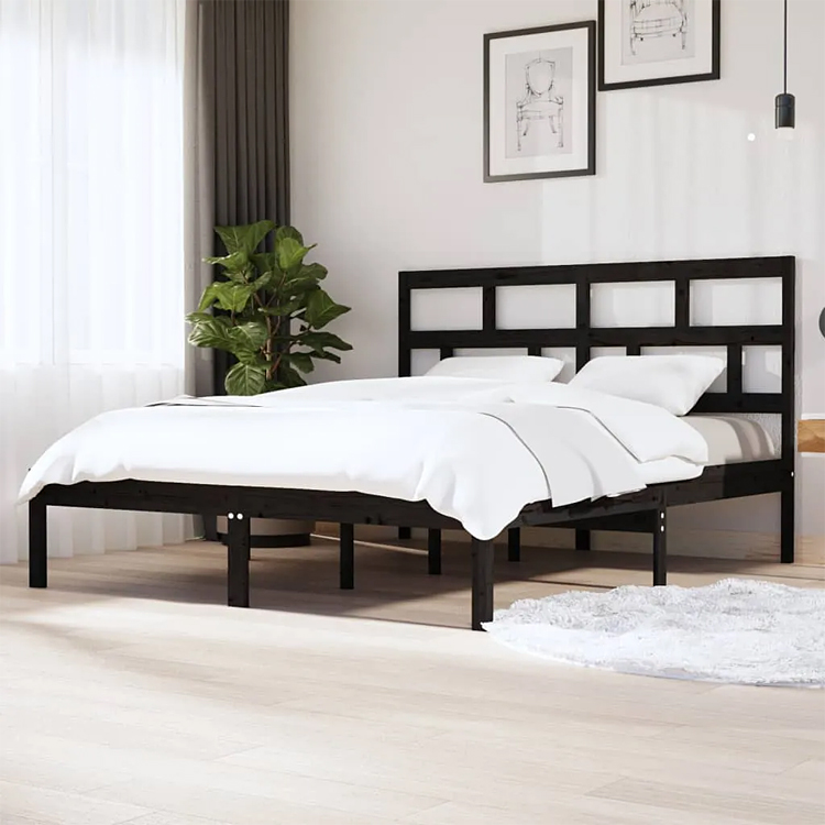 aranżacja z czarnym drewnianym łóżkiem Bente 6X