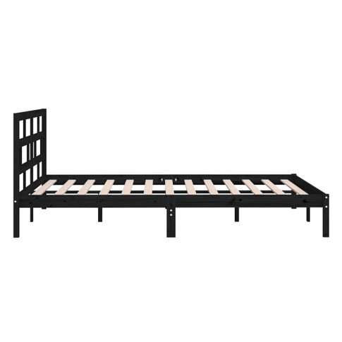czarne drewniane łóżko z zagłówkiem Bente
