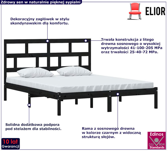 czarne sosnowe łóżko Adia 6X
