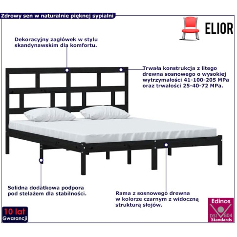 Drewniane łóżko w kolorze czarnym 160x200 Bente 6X