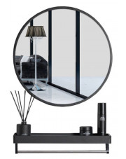 Zestaw czarne okrągłe lustro 60 cm z półką - Odri