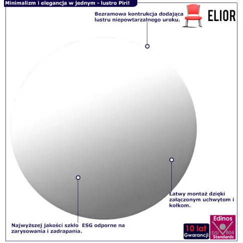 Infografika lustra okrągłego bez ramowego 80 cm Piri