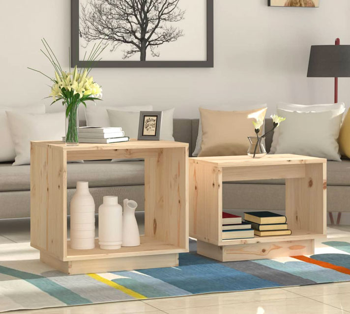 Salon z wykorzystaniem naturalnych stolików kawowych 2w1 Otranto