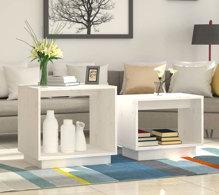 Salon z wykorzystaniem białych stolików kawowych 2w1 Otranto