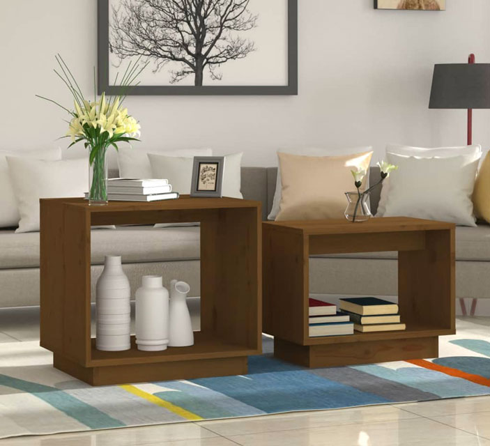 Salon z wykorzystaniem stolików kawowych 2w1 miodowy brąz Otranto