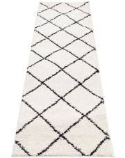 Kremowy chodnik dywanowy shaggy w czarną kratkę - Befi 4X