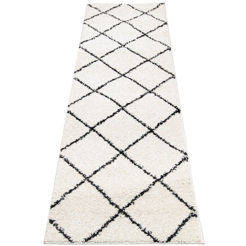 Biały chodnik dywanowy w czarna kratkę nowoczesny włochacz Befi 4X