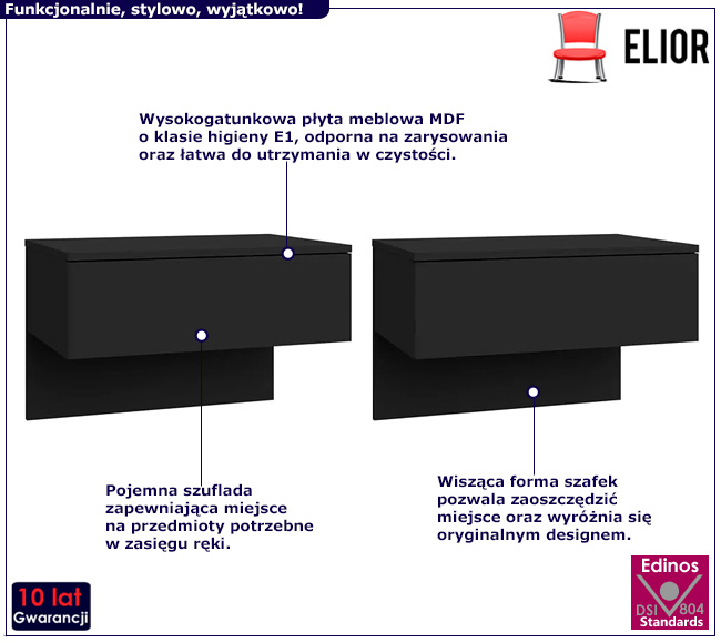 Czarne szafki nocne z szufladą Dalina
