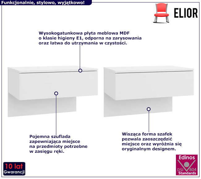 Szafki nocne z szufladą Eldomi biały połysk