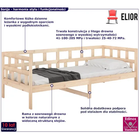 Drewniane łóżko dzienne w kolorze naturalnym 90x200 Sonja 4X