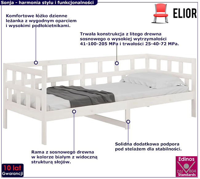 białe sosnowe łózko dzienne 90x200 Vinco 4X